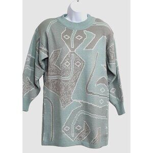 Vintage Womens Sweater Pullover Small Green Wool Acrylic Blend Southwest Native